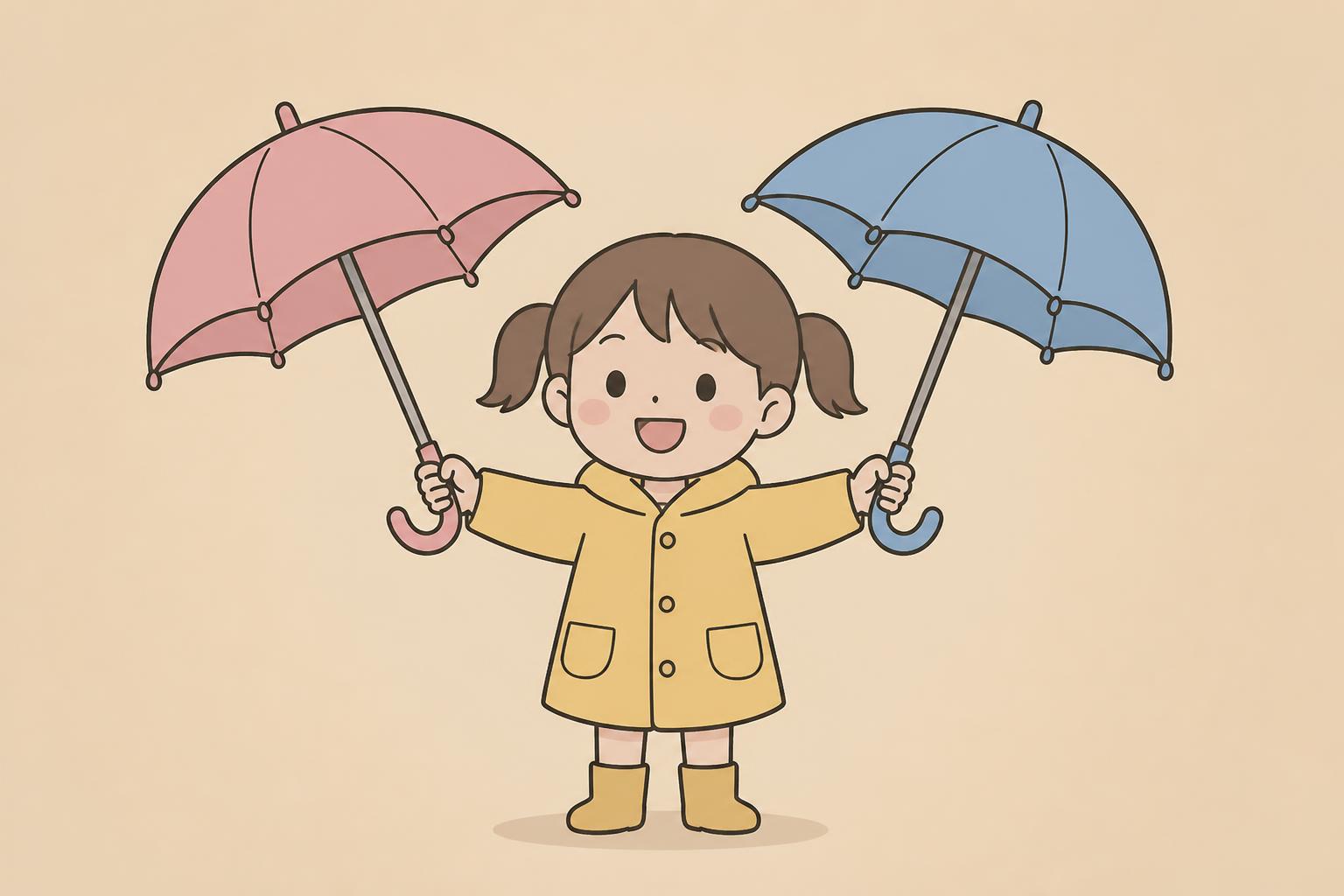 かわいい女の子が傘を2本さしている姿